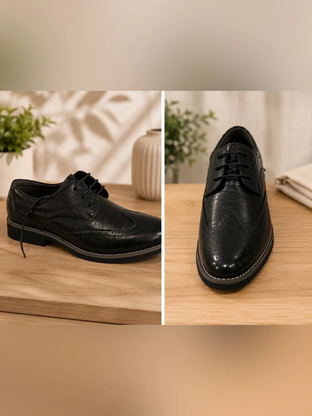 Men's Black Wingtip Lace-Up Dress Shoes
